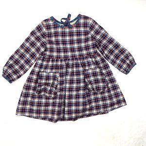 Olive Juice Plaid Check Holiday Dress Sz S 3/4 3T 4T Red Blue Christmas Fall